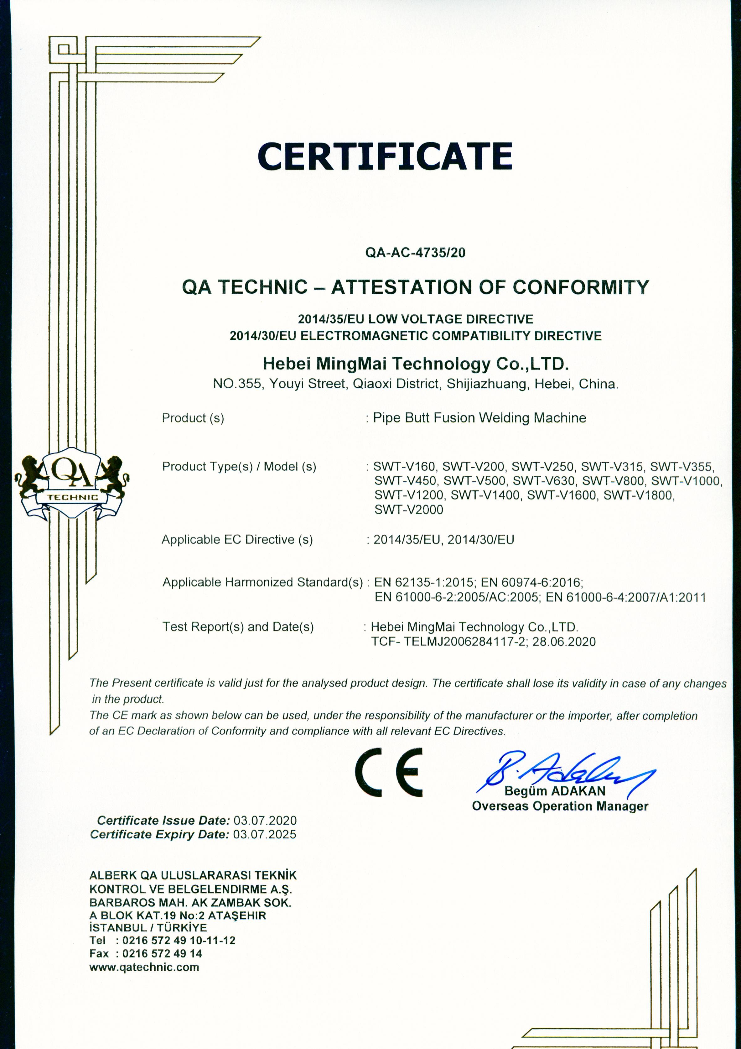 Κίνα Hebei Mingmai Technology Co.,Ltd Πιστοποιήσεις