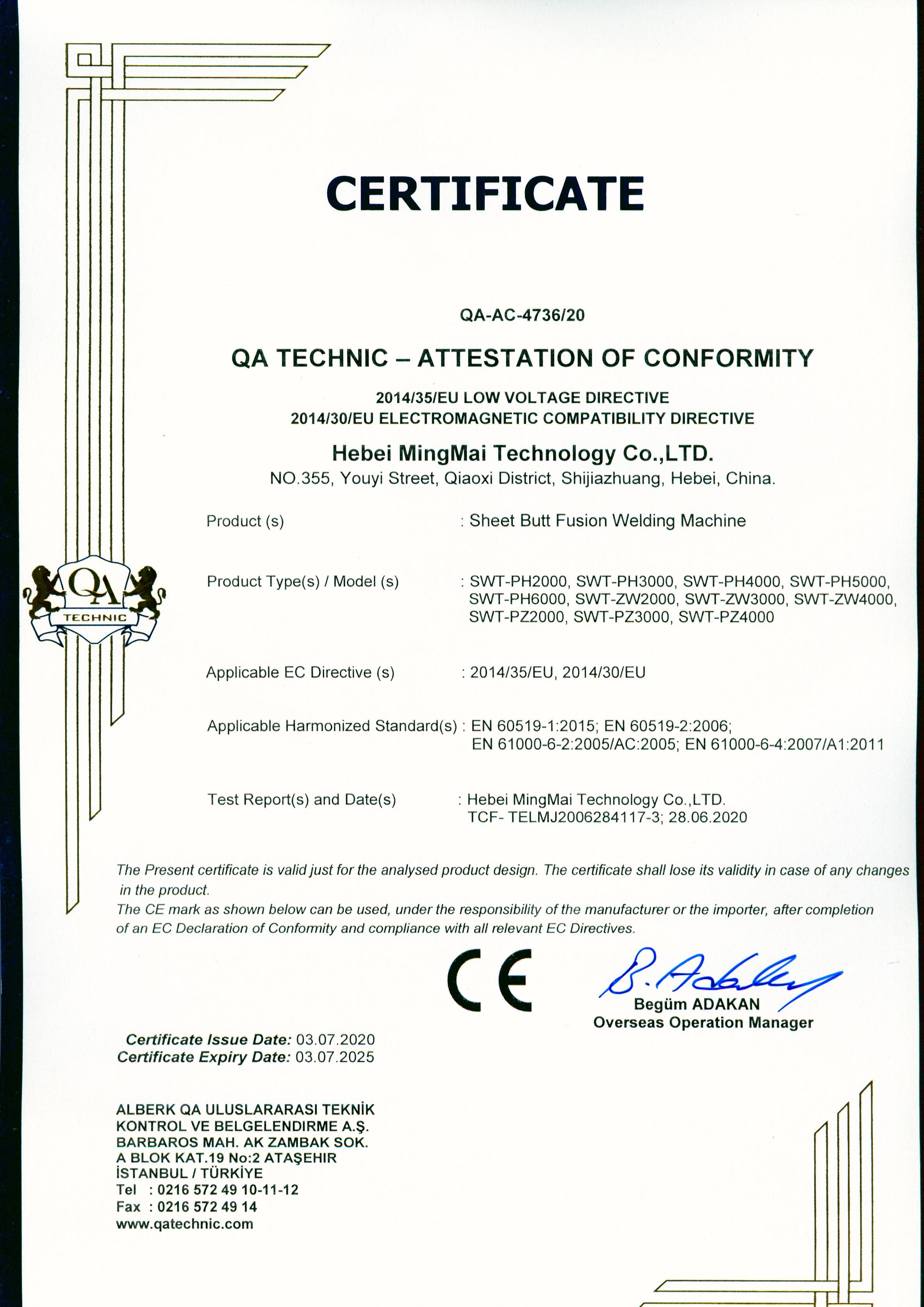Κίνα Hebei Mingmai Technology Co.,Ltd Πιστοποιήσεις
